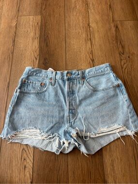 Levi's Light Blue Frayed Hem Denim Shorts